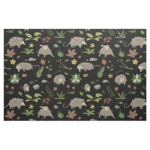 Possums in a Berry Field in Black Fabric