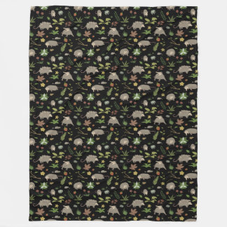 Possums in a Berry Field in Black Fleece Blanket