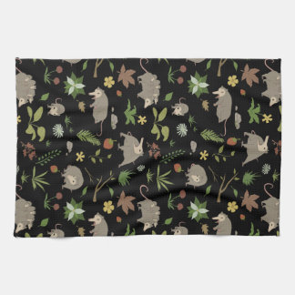 Possums in a Berry Field in Black Kitchen Towel