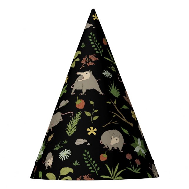 Possums in a Berry Field in Black Party Hat (Front)