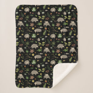 Possums in a Berry Field in Black Sherpa Blanket