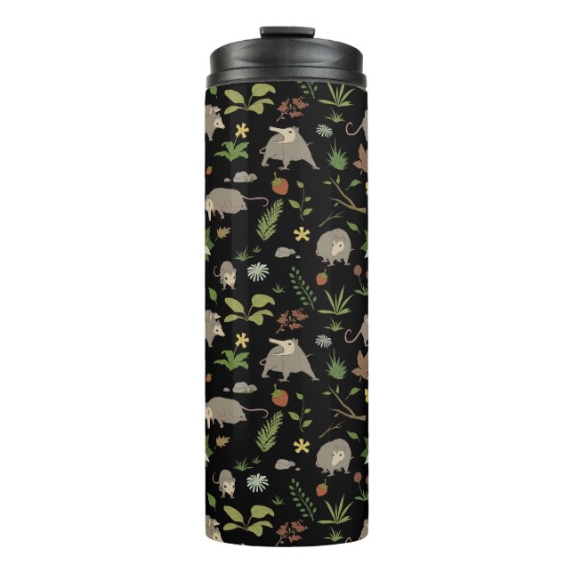 Possums in a Berry Field in Black Thermal Tumbler (Front)