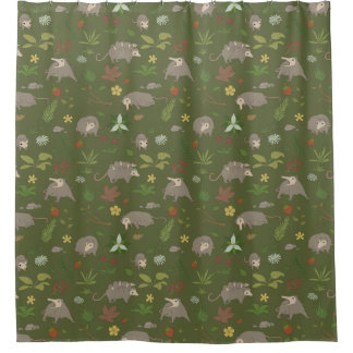 Possums in a Berry Field in Green Shower Curtain