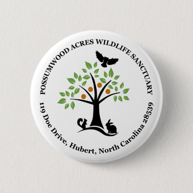 Possumwood Acres Wildlife Sanctuary Logo Badge 2 Inch Round Button (Front)