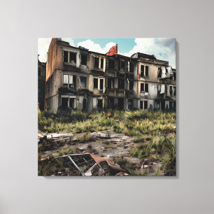 Post Apocalyptic Destruction Abandoned Buildings Canvas Print