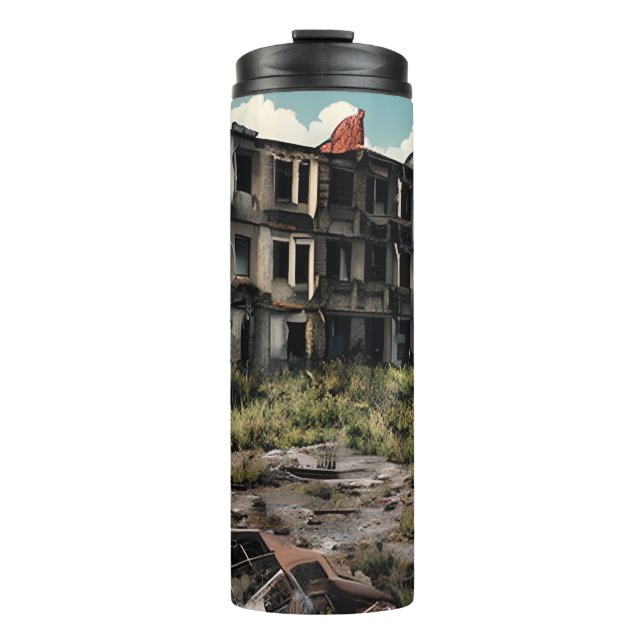 Post Apocalyptic Destruction | Abandoned Buildings Thermal Tumbler (Front)
