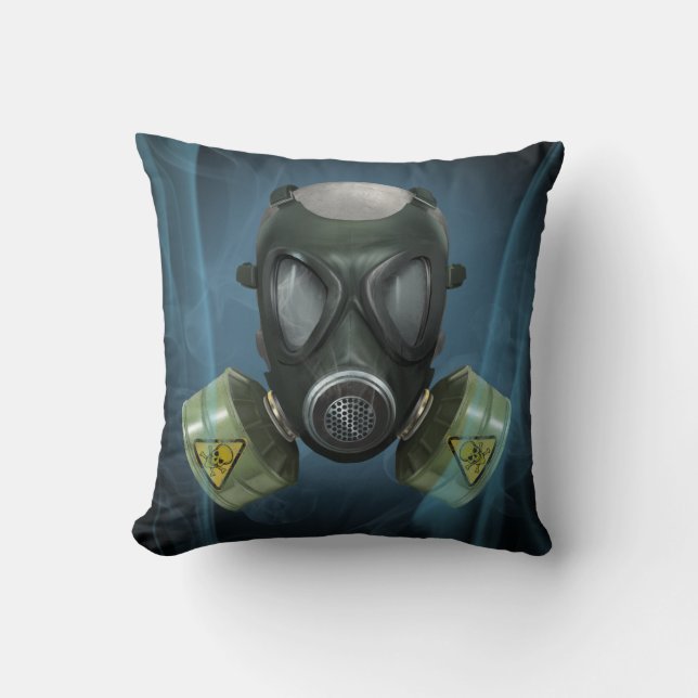 Post-Apocalyptic Gasmask Throw Pillow (Front)