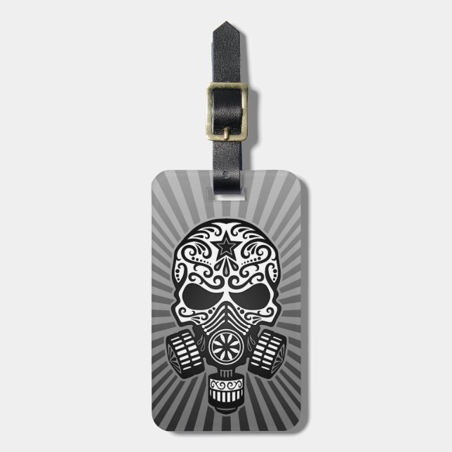 Post Apocalyptic Sugar Skull, grey Luggage Tag (Front Vertical)