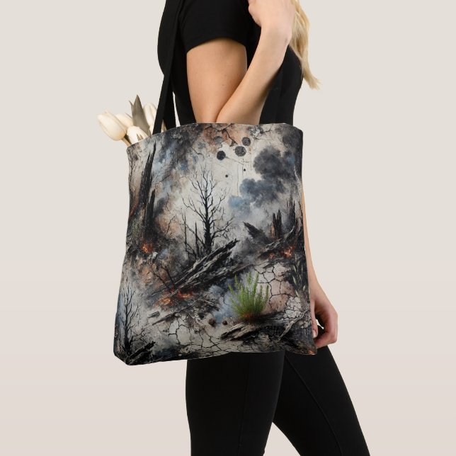 Post-Apocalyptic Wildfire Art Tote Bag (Close Up)