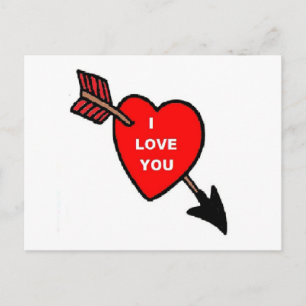 Post Card Arrow Thru Heart Red, I Love You