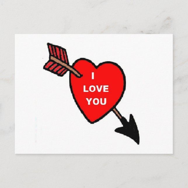 Post Card Arrow Thru Heart Red, I Love You (Front)