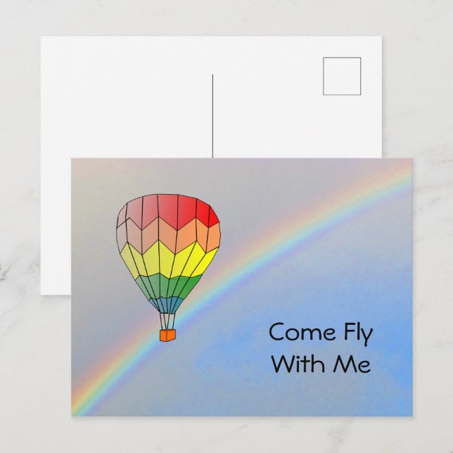 Post card - Hot Air Balloon and Rainbow (Front/Back)