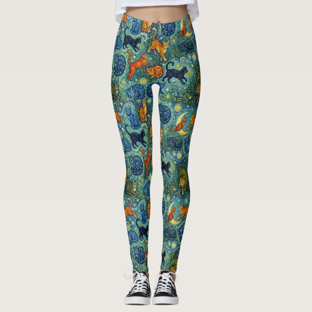 Post Impressionist Style Cats Leggings (Front)