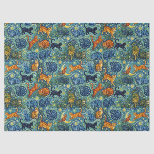 Post Impressionist Style Cats Tissue Paper (Front)
