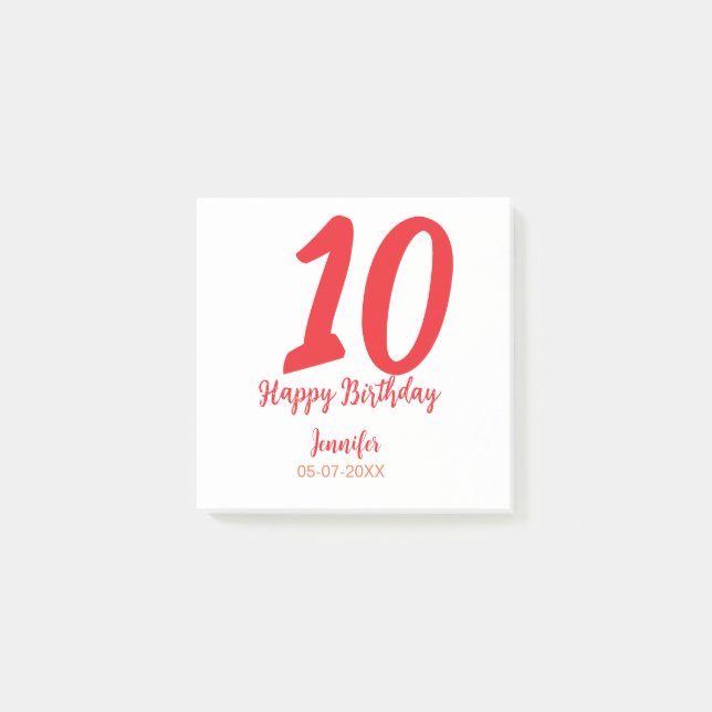 Post-it® 10e anniversaire ajouter nom date année rouge modè (Devant)