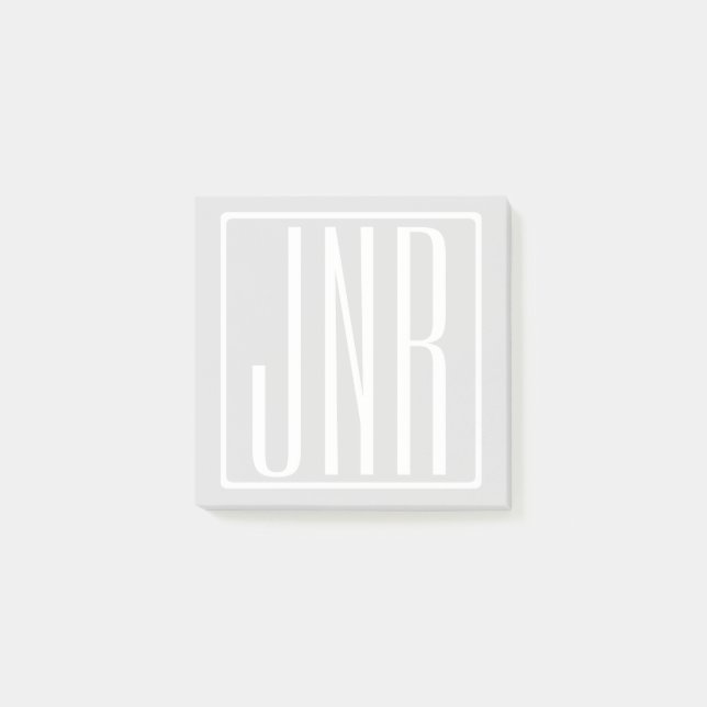 Post-it® 3 Initiales Monogramme | Blanc et gris très clair (Devant)