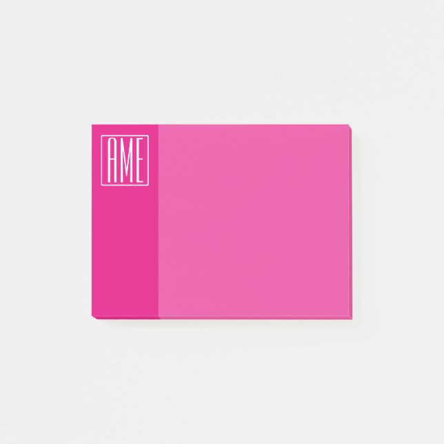 Post-it® 3 Initiales Monogramme | Blanc sur rose chaud (Devant)