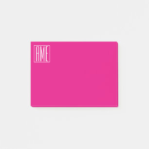 Post-it® 3 Initiales Monogramme Blanc sur rose chaud