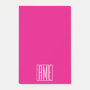 Post-it® 3 Initiales Monogramme   Blanc sur rose chaud