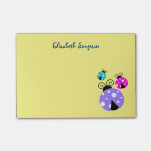 Post-it® 3 Ladybugs en rose violet et bleu Personnalisé
