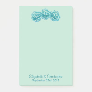 Post-it® 3 Roses Turquoises d'aquarelle sur le Mariage vert