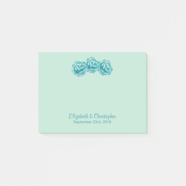 Post-it® 3 Roses Turquoises d'aquarelle sur le Mariage vert (Devant)