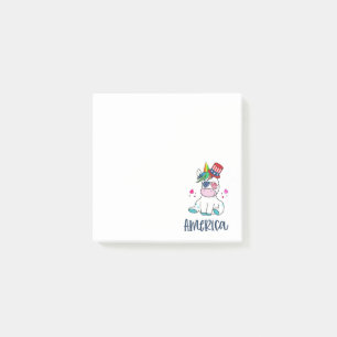 Post-it® 4 juillet Unicorne avec les États-Unis Drapeau lun