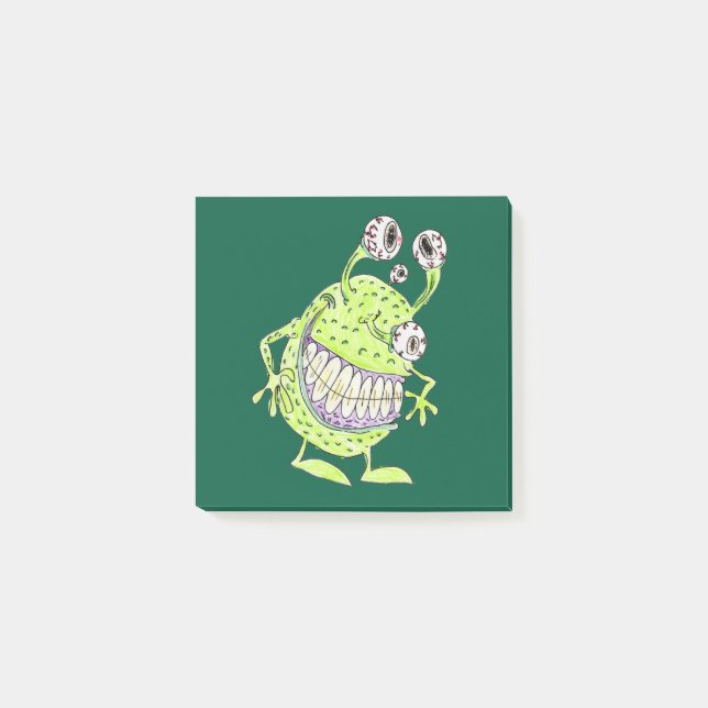 Post-it® 4 oeil vert monstre alien dessin animé notes colla (Devant)