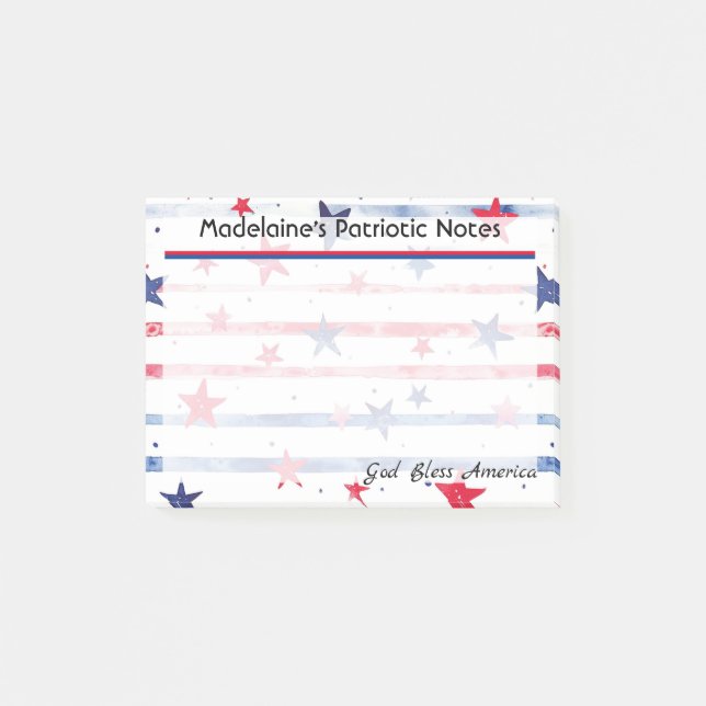 Post-it® 4" x 3" Patriotique bleu & rouge étoiles et rayure (Devant)