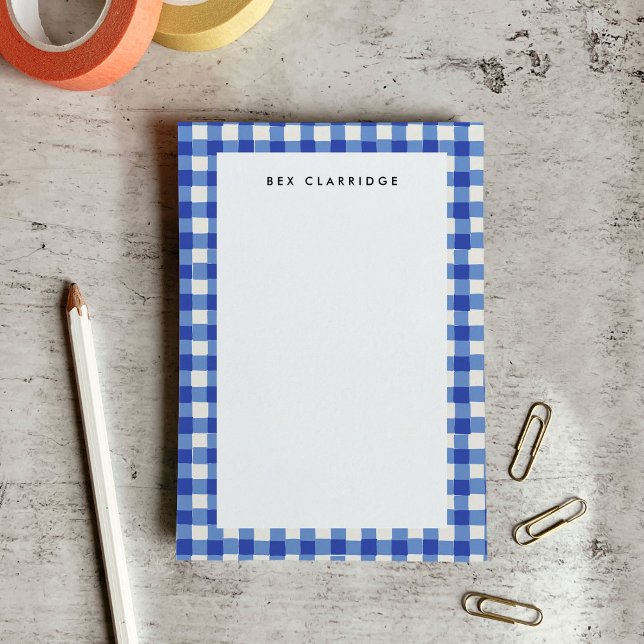 Post-it® À damiers bleu et blanc Personnalisé (Blue and White Checkered Personalized Post-it Notes)