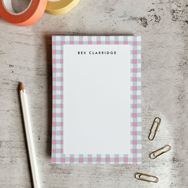 Post-it® À damiers rose et bleu Personnalisé (Pink and Blue Checkered Personalized Post-it Notes)