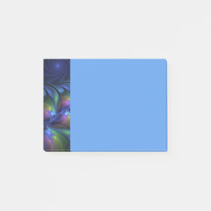 Post-it® Abstrait Bleu Rose Vert Fractal Lumineux Coloré