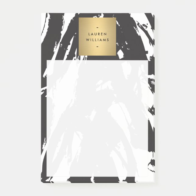 Post-it® Abstrait Brosse noire avec logo Gold Name (Devant)