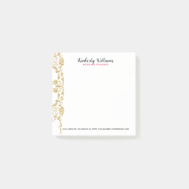 Post-it® Accent de dentelle florale Parties scintillant or (Devant)