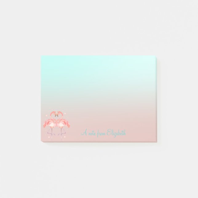 Post-it® Adorable Flamants roses Roses Dans Love Ombre (Devant)