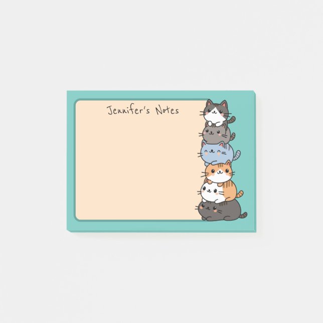 Post-it® Adorable Kawaii Pile De Chats Kitty Personnalisé (Devant)