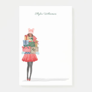 Post-it® African American Christmas Girl with Presents Post