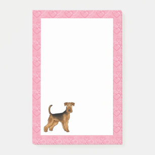 Post-it® Airedale Bingley Terrier Chien Coeur Motif rose