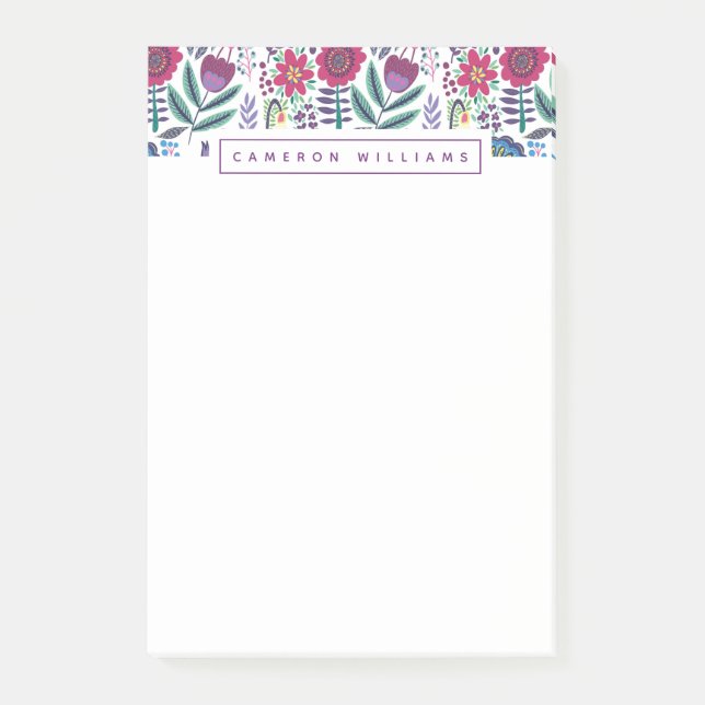 Post-it® Ajoutez votre motif floral d'art populaire | (Devant)