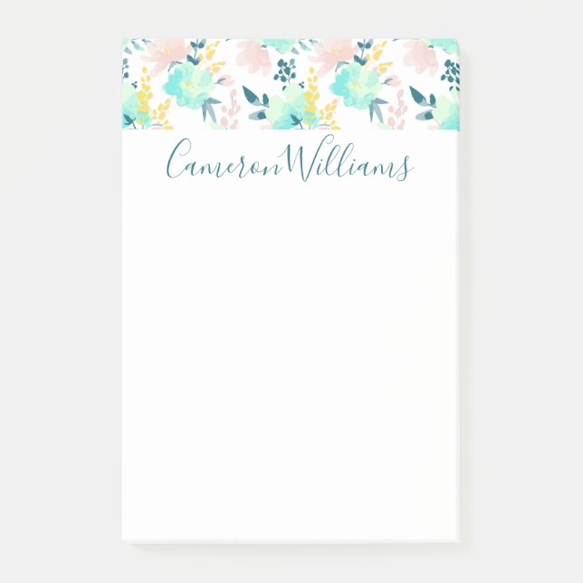 Post-it® Ajoutez votre motif | floral nommé d'aquarelle (Devant)
