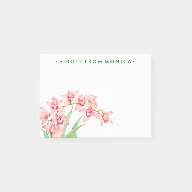 Post-it® Ajoutez votre nom | Aquarelle Fleurs roses (Devant)