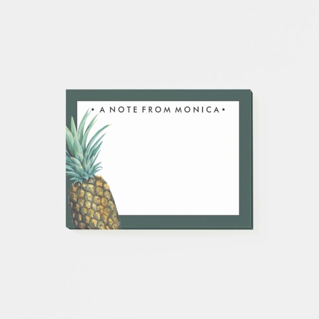 Post-it® Ajoutez votre nom | Aquarelle tropicale d'ananas (Devant)