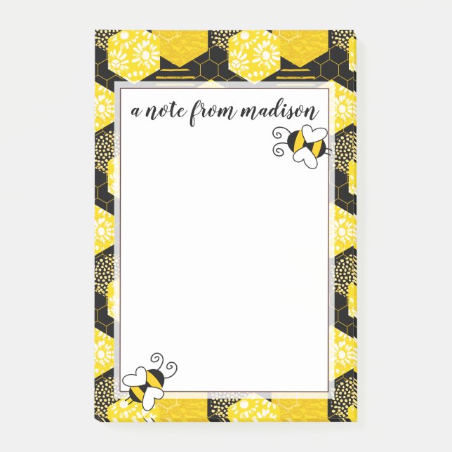 Post-it® Ajoutez votre nom | Bumble Bee Honeycomb Motif (Devant)