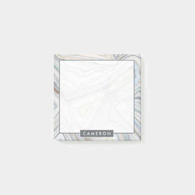 Post-it® Ajoutez votre nom | Design abstrait en marbre gris (Devant)