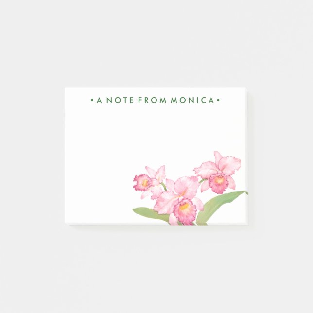 Post-it® Ajoutez votre nom | Fleurs d'aquarelle rose (Devant)