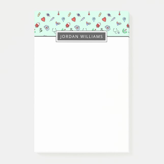 Post-it® Ajoutez votre nom | Motif d'icône Médicale mignon (Devant)
