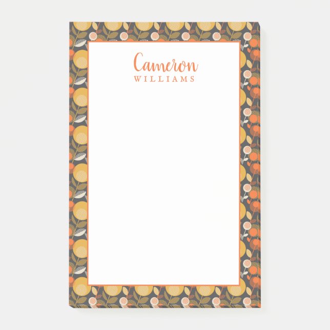 Post-it® Ajoutez votre rétro motif floral | classique nommé (Devant)