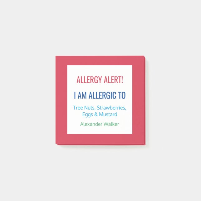 Post-it® Alerte d'allergie alimentaire Alerte de restaurant (Devant)