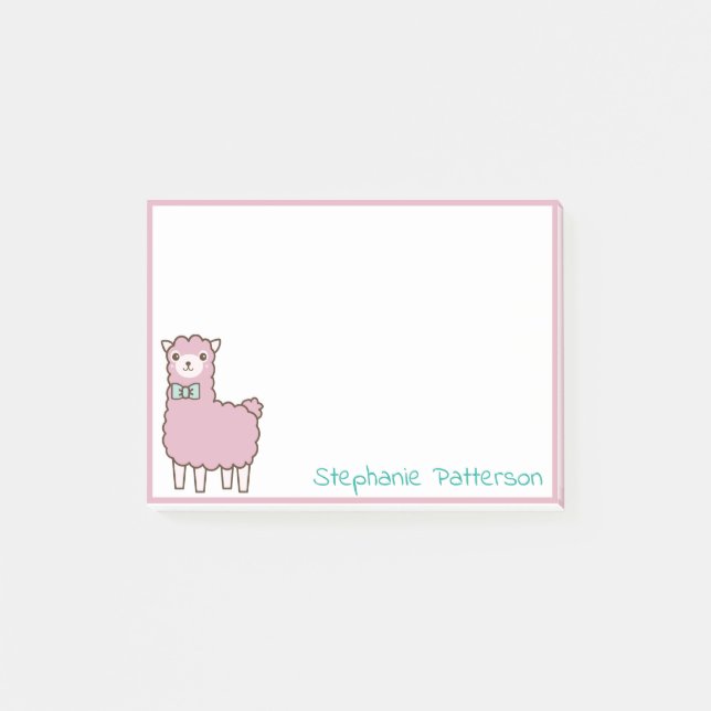 Post-it® Alpaga De Llama Rose Avec Turquoise Bowtie Personn (Devant)