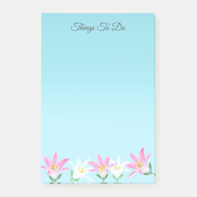 Post-it® Amaryllis rose et blanc sur les choses bleu ciel à (Devant)